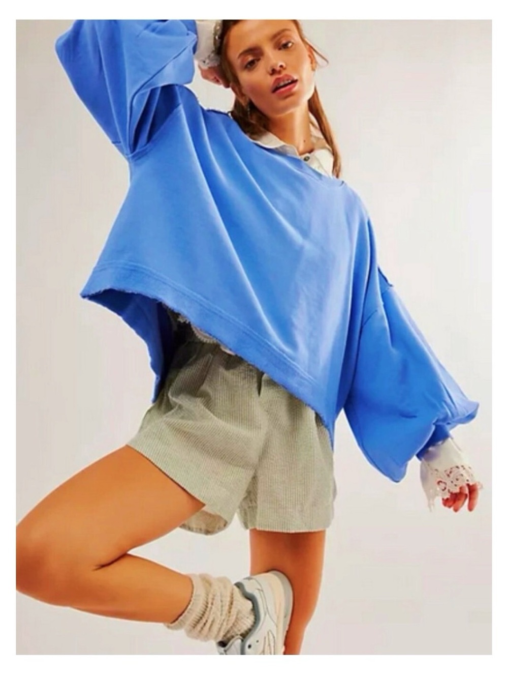 FREE PEOPLE Periwinkle Blue Oversized Boho Sweatshirt - Picture 3 of 5